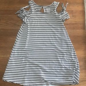 BLACK & WHITE STRIPED COLD SHOULDER DRESS